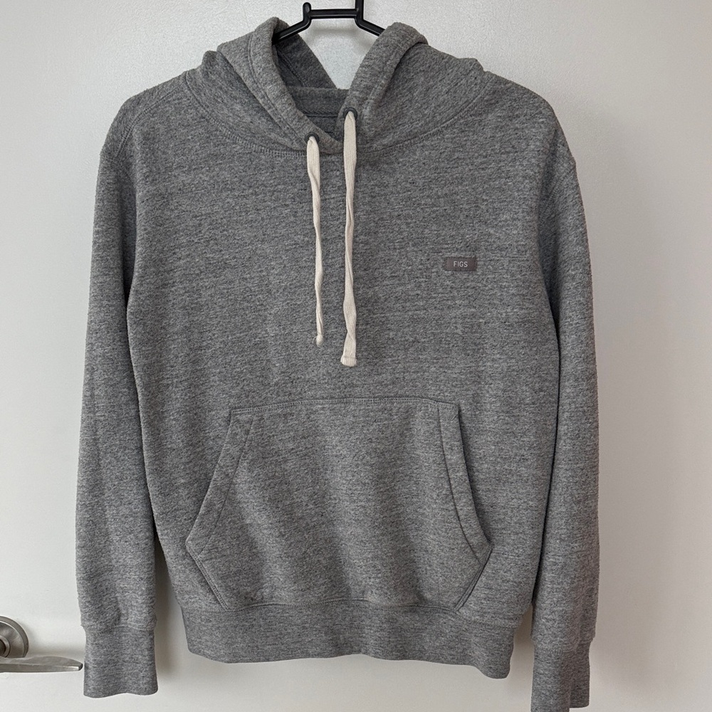 Figs Gray Pullover Hoodie with Cream Drawstrings
